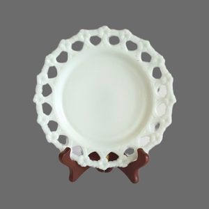 Vintage Milk Glass Lacy Floral Edge Plate